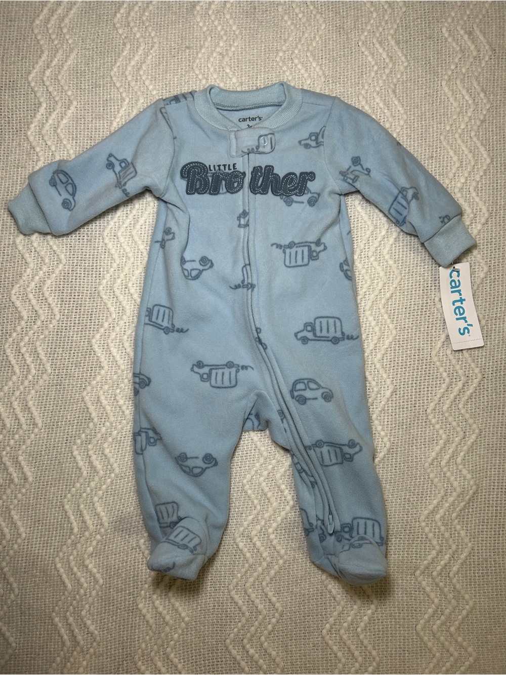 Carter's Baby Boy Blue "Little Brother" Fleece Footed One-Piece